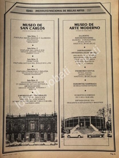 CARTEL ANTIGUO ORIGINAL DE INBA. EXPOSICIONES MUSEO SAN CARLOS Y ARTE MODERNO 1978