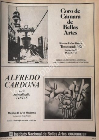 CARTEL ANTIGUO ORIGINAL DE INBA. EXPOSICION DE ALFREDO CARDONA Y MAS 1982
