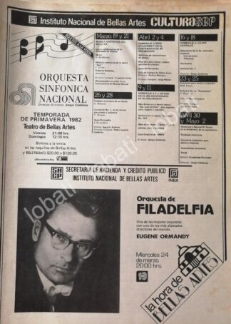CARTEL ANTIGUO ORIGINAL DE INBA. ORQUESTA SINFONICA NACIONAL & ORQUESTA DE FILADELFIA 82