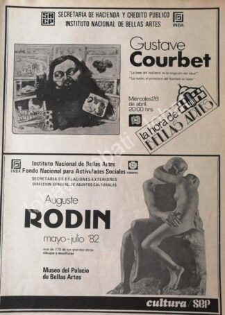 CARTEL ANTIGUO ORIGINAL DE CULTURA/SEP SHCP PRESENTA A GUSTAVE COURBET INBA ABRIL 1982