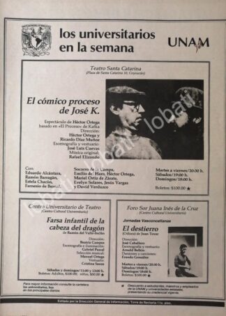 CARTEL ANTIGUO ORIGINAL DE UNAM TEATRO. EL COMICO PROCESO DE JOSE K. 1982 /16