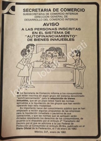 CARTEL ANTIGUO ORIGINAL DE SECRETARIA DE COMERCIO 1982 BIENES INMUEBLES /32