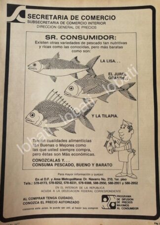 CARTEL ANTIGUO ORIGINAL DE SECRETARIA DE COMERCIO 1980 PRECIOS DE PESCADO /22