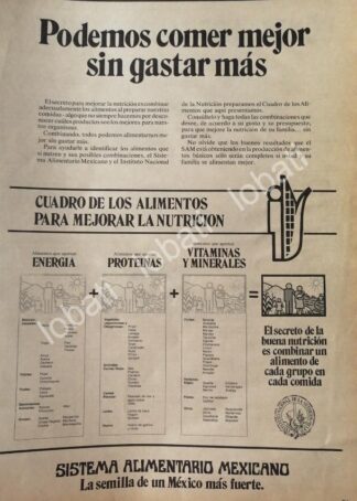 CARTEL ANTIGUO ORIGINAL DE AFICHE DEL SISTEMA ALIMENTARIO MEXICANO 1981 /11