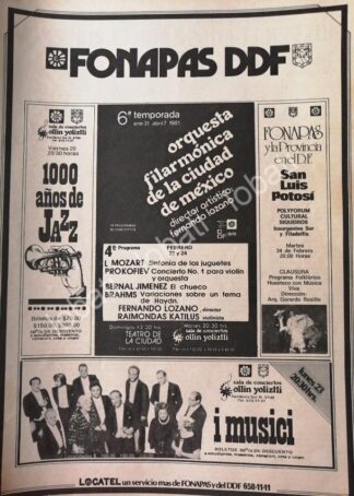 CARTEL ANTIGUO ORIGINAL DE FONAPASS DDF EVENTOS ABRIL DE 1981 /9