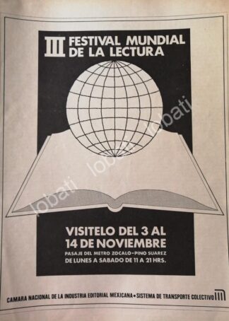 CARTEL ANTIGUO ORIGINAL DE 3ER FESTIVAL MUNDIAL DE LECTURA 1980 /5/ RARO