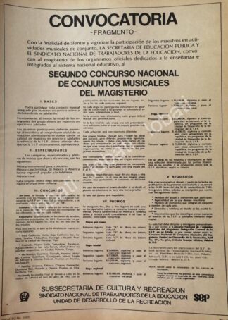 CARTEL ANTIGUO ORIGINAL DE 2do CONCURSO NACIONAL DE CONJUNTOS MUSICALES DEL MAGISTERIO 1980