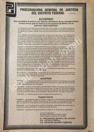 CARTEL ANTIGUO ORIGINAL DE CIRCULAR PROCURADURIA GENERAL DE JUSTICIA D.F. 1981 /57