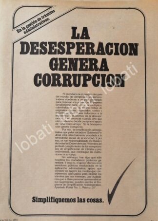 CARTEL ANTIGUO ORIGINAL DE GOBIERNO FEDERAL SIMPLIFICACION BUROCRATICA 1984 /73