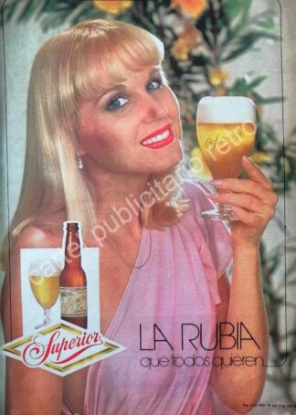 CARTEL ANTIGUO ORIGINAL DE CERVEZA SUPERIOR 1979 LA RUBIA QUE TODOS QUIEREN
