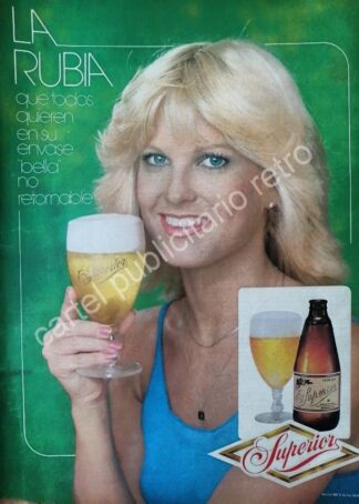 CARTEL ANTIGUO ORIGINAL DE CERVEZA SUPERIOR NUEVO ENVASE "BELLA" 1981