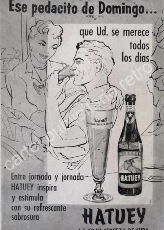 CARTEL ANTIGUO ORIGINAL DE CERVEZA HATUHEY 1951 CUBA / MUY RARO