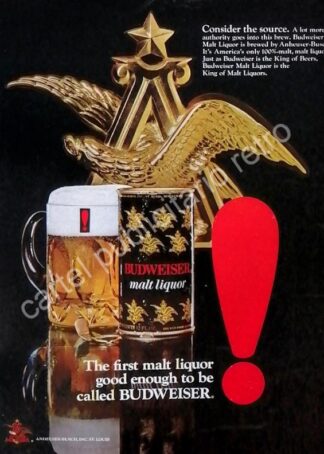 CARTEL ANTIGUO ORIGINAL DE CERVEZA BUDWEISER 1971 BLACK / RARO