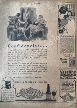 CARTEL ANTIGUO ORIGINAL DE CERVEZA DE MALTA PALERMO Y MAS 1926 /2