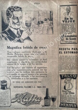 CARTEL ANTIGUO ORIGINAL DE CERVEZA DE MALTA PALERMO Y MAS 1926