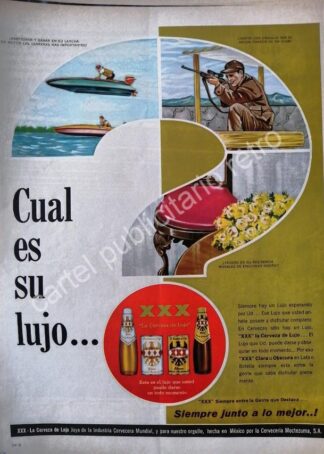 CARTEL ANTIGUO ORIGINAL DE CERVEZA XXX 1960s CERVECERIA MOCTEZUMA /9