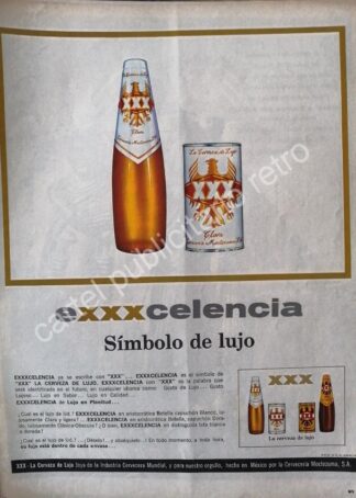 CARTEL ANTIGUO ORIGINAL DE CERVEZA XXX 1960s CERVECERIA MOCTEZUMA /8