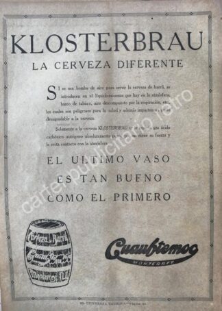 CARTEL ANTIGUO ORIGINAL DE CERVEZA KLOSTERBRAU 1922 /RARO
