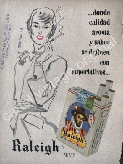 CARTEL ANTIGUO ORIGINAL DE SET DE 5 AFICHES CIGARROS RALEIGH 1950s - Image 4