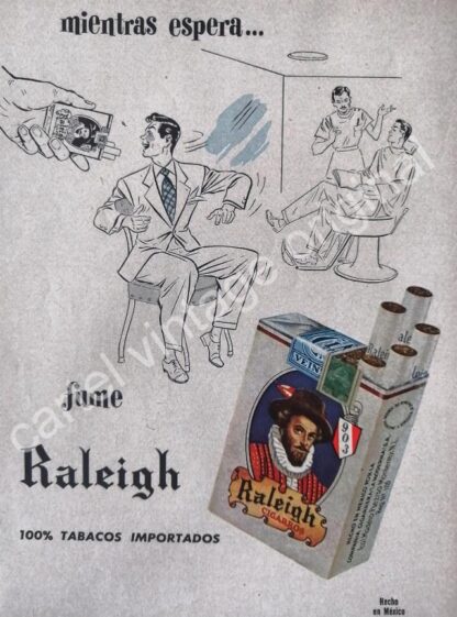 CARTEL ANTIGUO ORIGINAL DE SET DE 5 AFICHES CIGARROS RALEIGH 1950s - Image 3