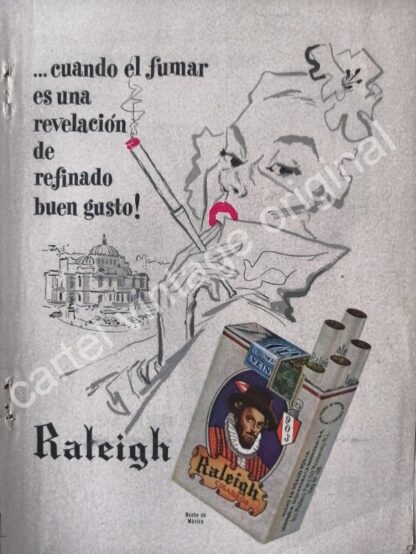CARTEL ANTIGUO ORIGINAL DE SET DE 5 AFICHES CIGARROS RALEIGH 1950s - Image 2