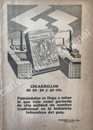CARTEL ANTIGUO ORIGINAL DE CIGARROS 43. PICCARDO & CIA. 1929 /10