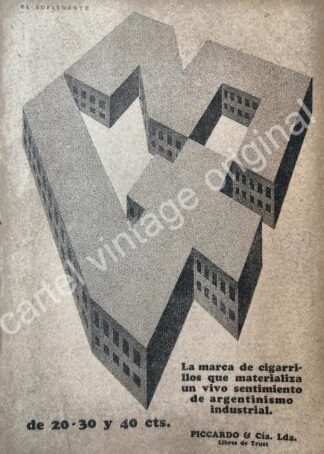 CARTEL ANTIGUO ORIGINAL DE CIGARROS 43. PICCARDO & CIA. 1927 /9