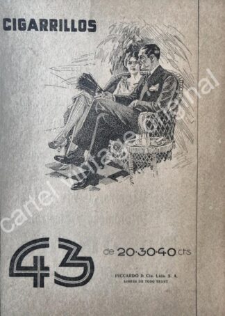 CARTEL ANTIGUO ORIGINAL DE CIGARROS 43. PICCARDO & CIA. 1927 /8
