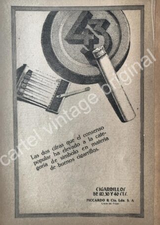 CARTEL ANTIGUO ORIGINAL DE CIGARROS 43. PICCARDO & CIA. 1927 /7