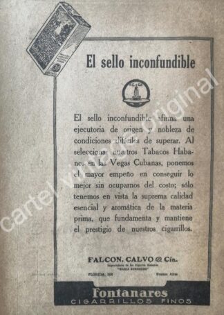 CARTEL ANTIGUO ORIGINAL DE CIGARROS FONTANARES 1927 ARGENTINA