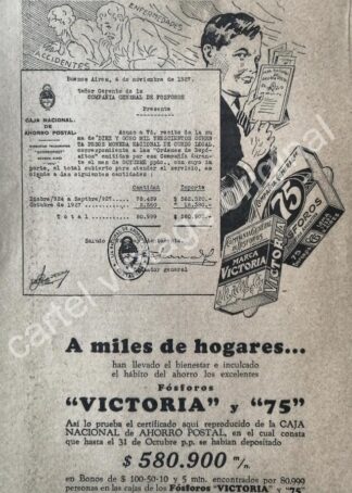 CARTEL ANTIGUO ORIGINAL DE FOSFOROS VITORIA, AÑOS 20s /RARO