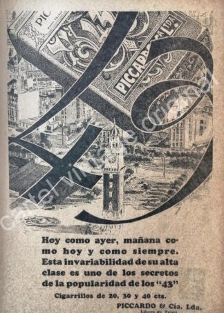 CARTEL ANTIGUO ORIGINAL DE CIGARROS 43. PICCARDO & CIA. 1927 /6