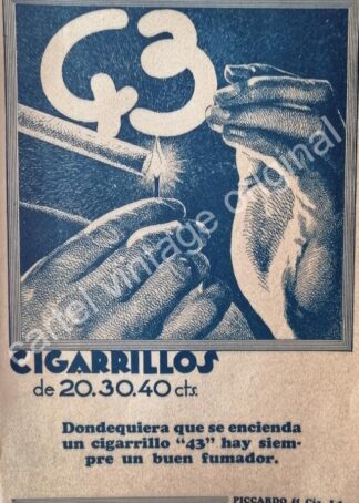 CARTEL ANTIGUO ORIGINAL DE CIGARROS 43. PICCARDO & CIA. 1927 /4