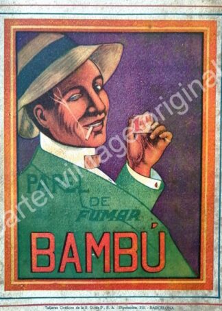 CARTEL ANTIGUO ORIGINAL DE PAPEL PARA TABACO. BAMBU 1930s / MUY RARO