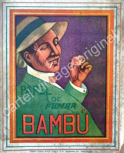 CARTEL ANTIGUO ORIGINAL DE PAPEL PARA TABACO. BAMBU 1930s / MUY RARO