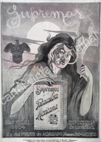 CARTEL ANTIGUO ORIGINAL DE CIGARROS SUPREMOS. TABACALERA MEXICANA 1912 / MUY RARO