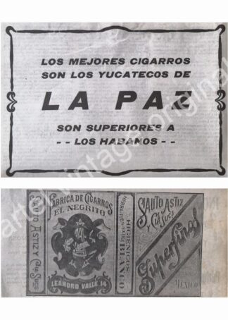 CARTEL ANTIGUO ORIGINAL DE SET DE 2. CIGARROS NEGRITOS & LA PAZ 1912 / RARO