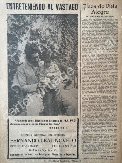 CARTEL ANTIGUO ORIGINAL DE CIGARROS LA PAZ CON RODOLFO GAONA 1922 /RARO FEP