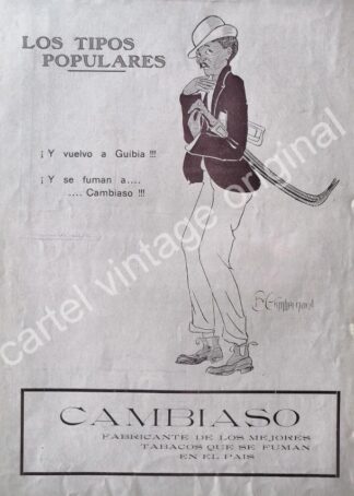 CARTEL ANTIGUO ORIGINAL DE CIGARROS CAMBIASO 1920 DIBUJO DE BIENVENIDO GIMBERNARD / MUY RARO