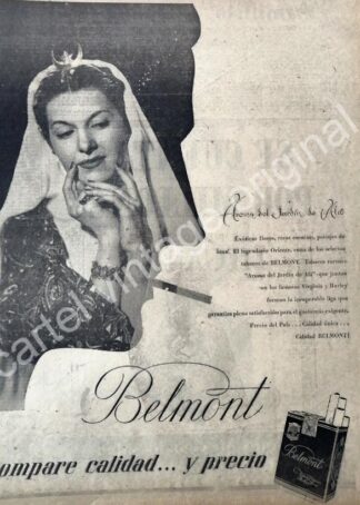 CARTEL ANTIGUO ORIGINAL DE CIGARROS BELMONT 1947 JARDIN DE ALA /8