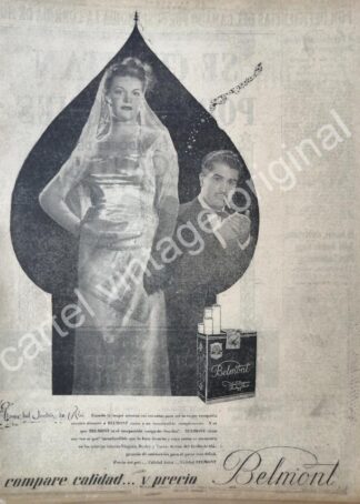 CARTEL ANTIGUO ORIGINAL DE CIGARROS BELMONT 1947 JARDIN DE ALA