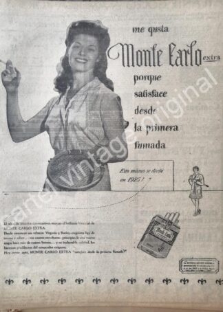 CARTEL ANTIGUO ORIGINAL DE CIGARROS MONTECARLO 1947 /9