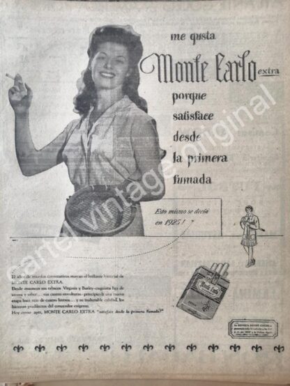 CARTEL ANTIGUO ORIGINAL DE CIGARROS MONTECARLO 1947 /9
