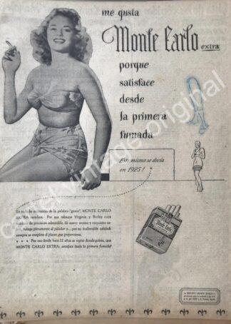 CARTEL ANTIGUO ORIGINAL DE CIGARROS MONTECARLO 1947 /7