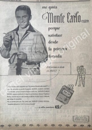 CARTEL ANTIGUO ORIGINAL DE CIGARROS MONTECARLO 1947 /6