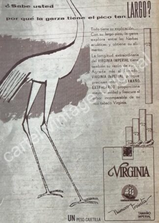 CARTEL ANTIGUO ORIGINAL DE CIGARROS VIRGINIA No. 30 EXTRA 1956