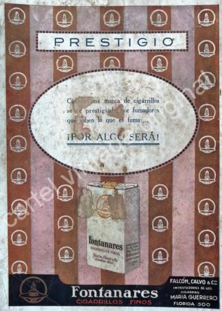 CARTEL ANTIGUO ORIGINAL DE CIGARROS FONTANARES 1930s / MUY RARO