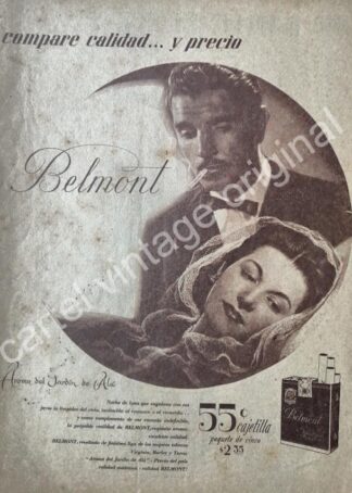 CARTEL ANTIGUO ORIGINAL DE CIGARROS BELMONT 1941 AROMA