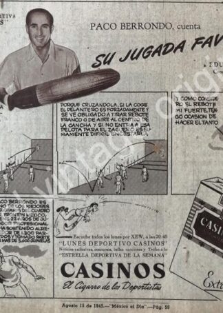 CARTEL ANTIGUO ORIGINAL DE PACO BERRONDO Y CIGARROS CASINOS 1945 / FEP