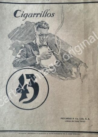 CARTEL ANTIGUO ORIGINAL DE CIGARROS 43. CIGARRERA PICCARDO 1926 / RARO /2